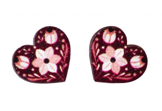 Wooden Earrings Folk Heart – Red
