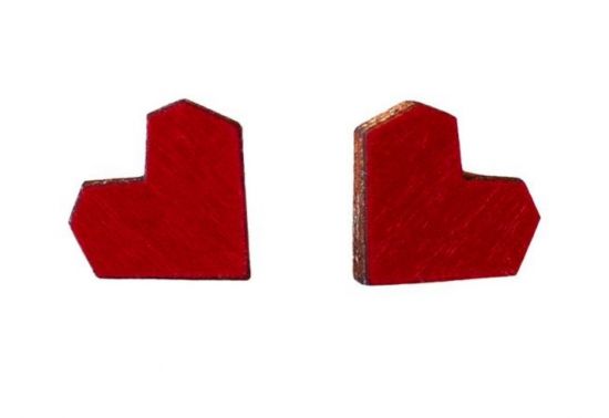 Wooden Earrings Red Heart