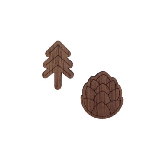 Broșă din lemn 2 in 1 Brooch Cone + Tree